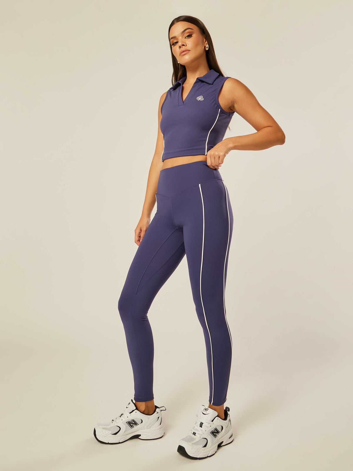 Core Flexibility Piped Leggings - Patriot Blue | Beathletica Activewear