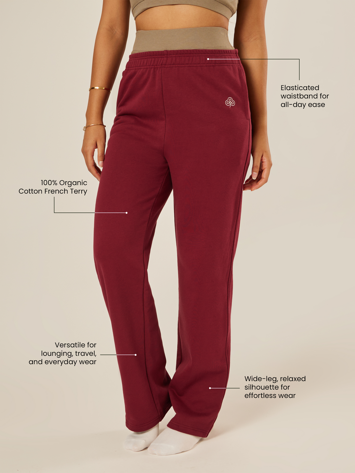 Varsity Athletica Wide-Leg Pants - Garnet | Beathletica Activewear