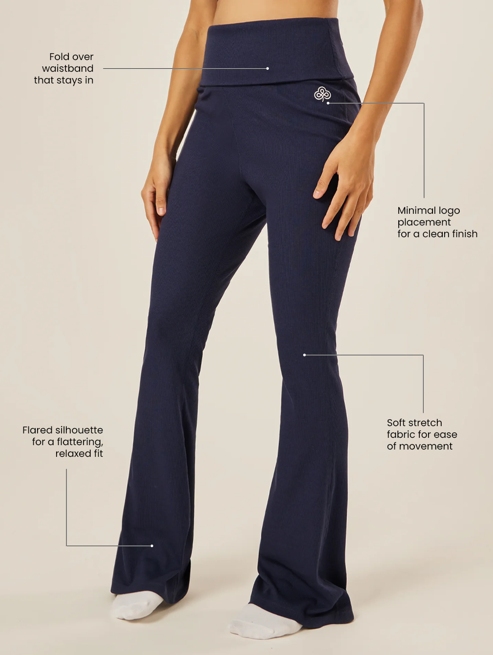 Essential Everyday Foldover Flare Pants - Midnight | Beathletica Activewear