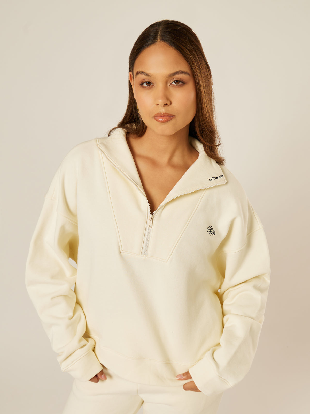 Varsity Athletica Quarter-Zip Sweatshirt - Off-White | Beathletica Activewear
