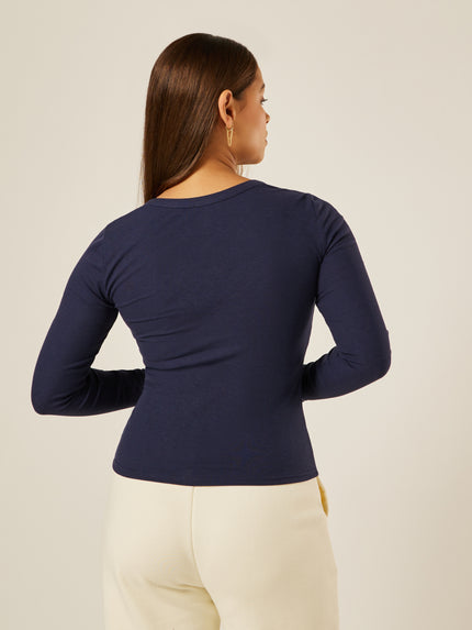 Essential Long-Sleeve Henley Top - Midnight