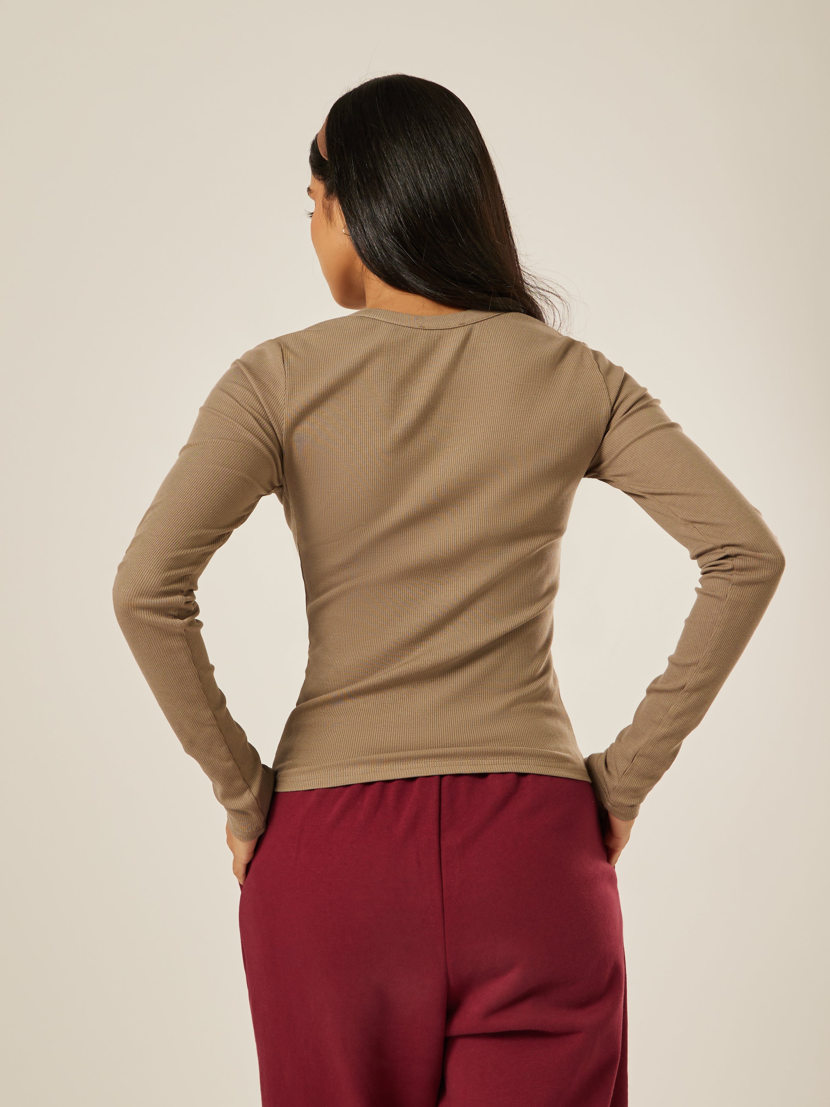 Essential Long-Sleeve Henley Top - Stone