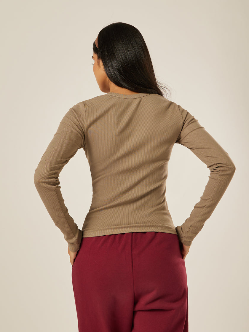 Essential Long-Sleeve Henley Top - Stone