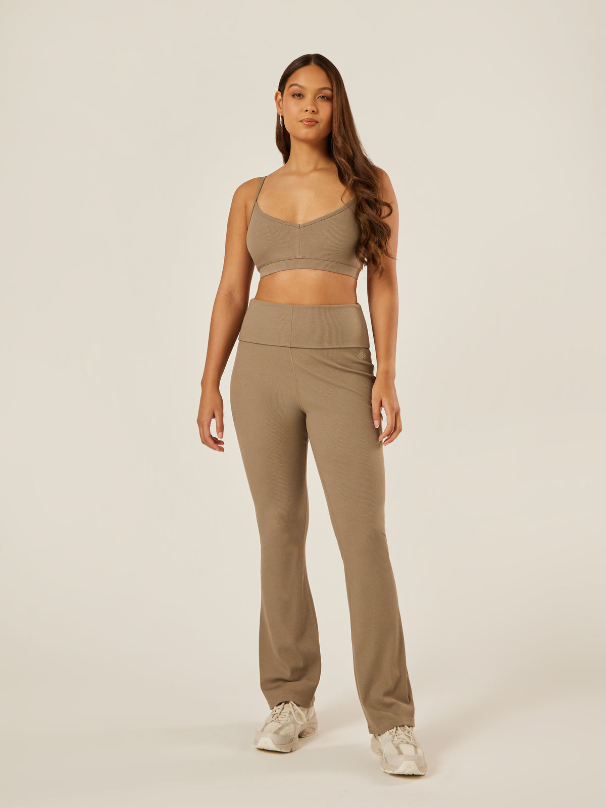 Essential Everyday Foldover Flare Pants - Stone | Beathletica Activewear