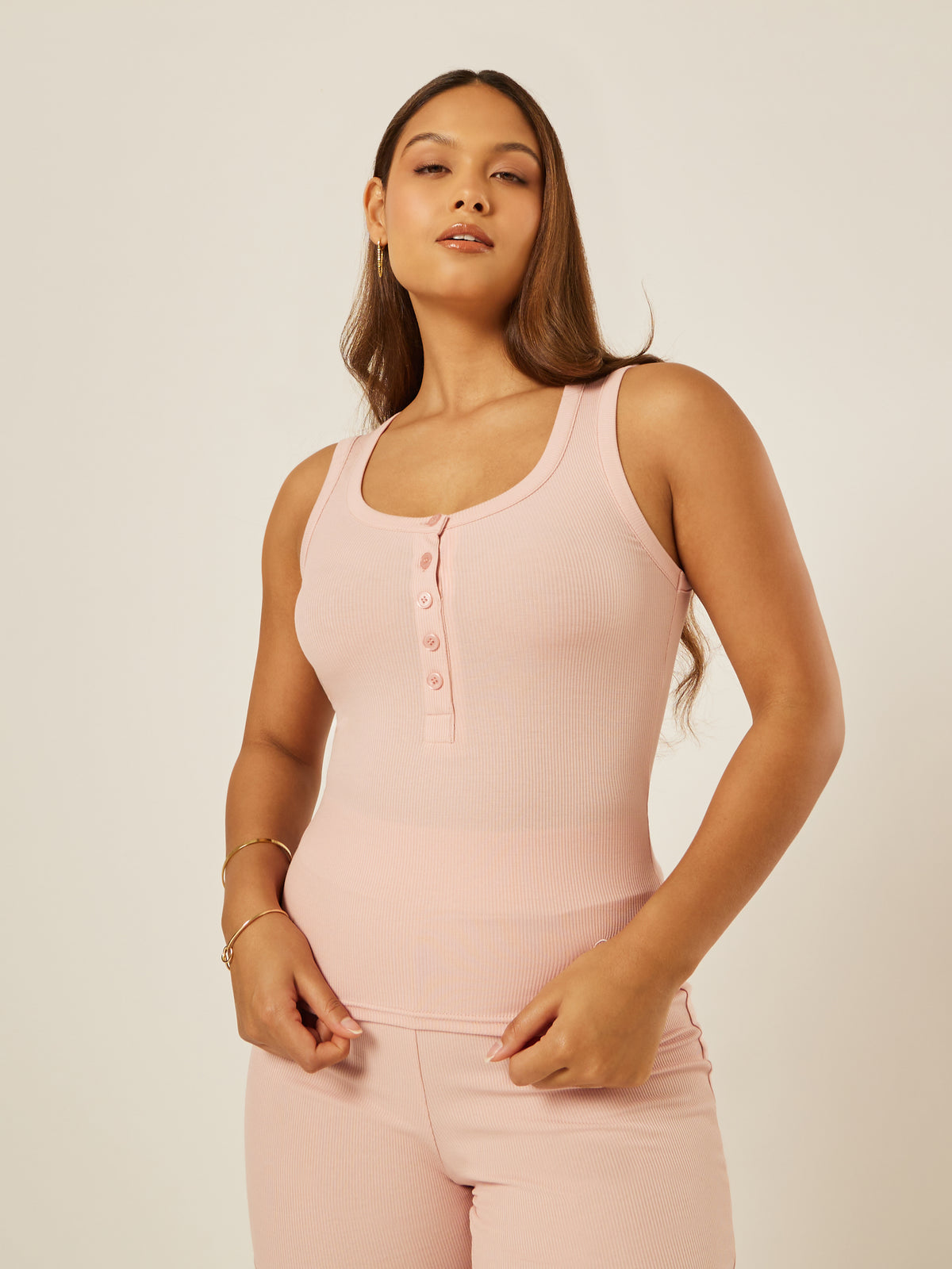 Essential Everyday Henley Tank Top  - Milkshake | Beathletica Activewear