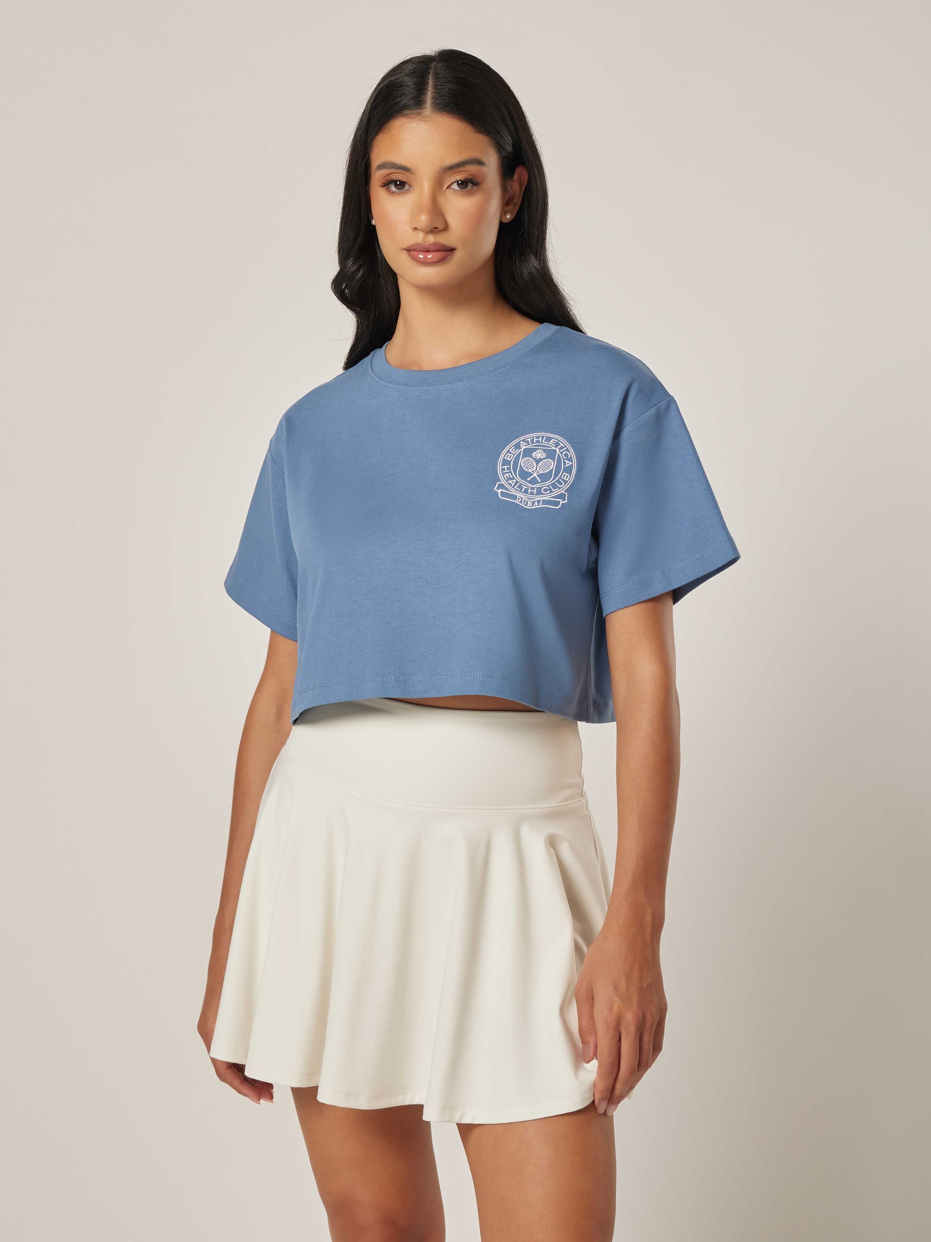 Be Athletica Cotton Cropped Tee - Cornet Blue