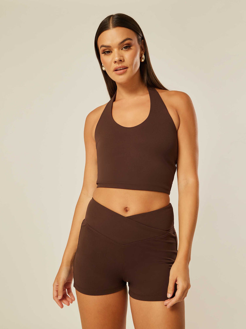 Core Halter Neck Tank Top - Coffee Bean