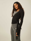 Stretch Ballet Wrap Top - Black