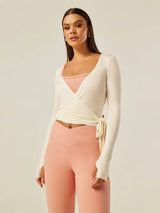 Stretch Ballet Wrap Top - Off-White