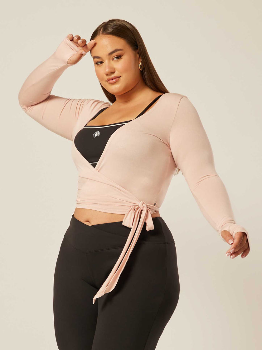 Stretch Ballet Wrap Top - Peachwhip