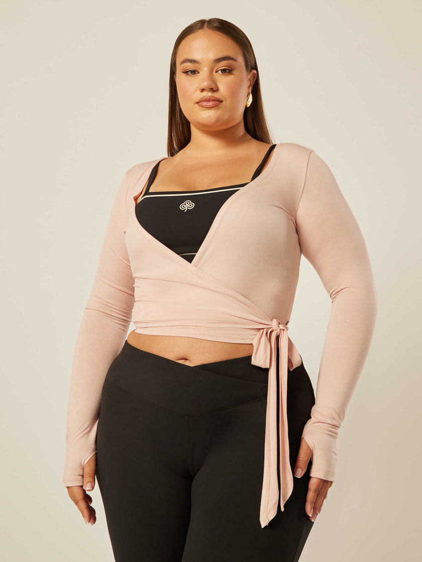 Stretch Ballet Wrap Top - Peachwhip