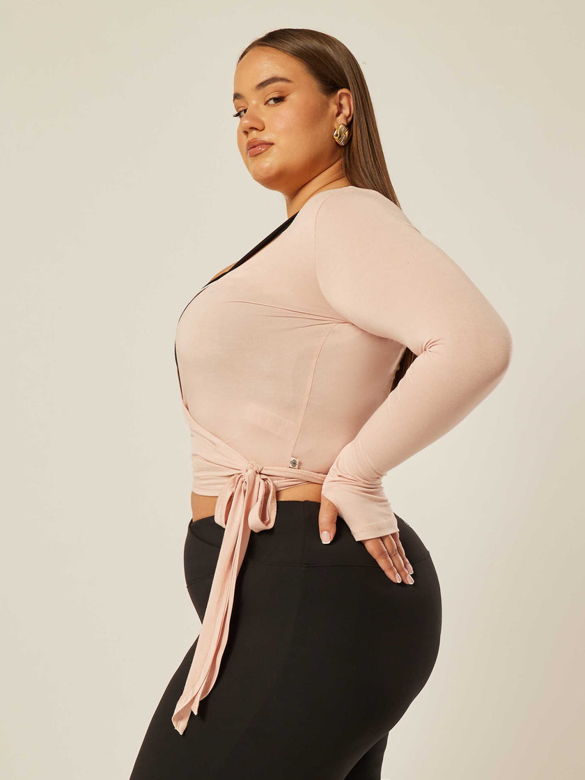 Stretch Ballet Wrap Top - Peachwhip
