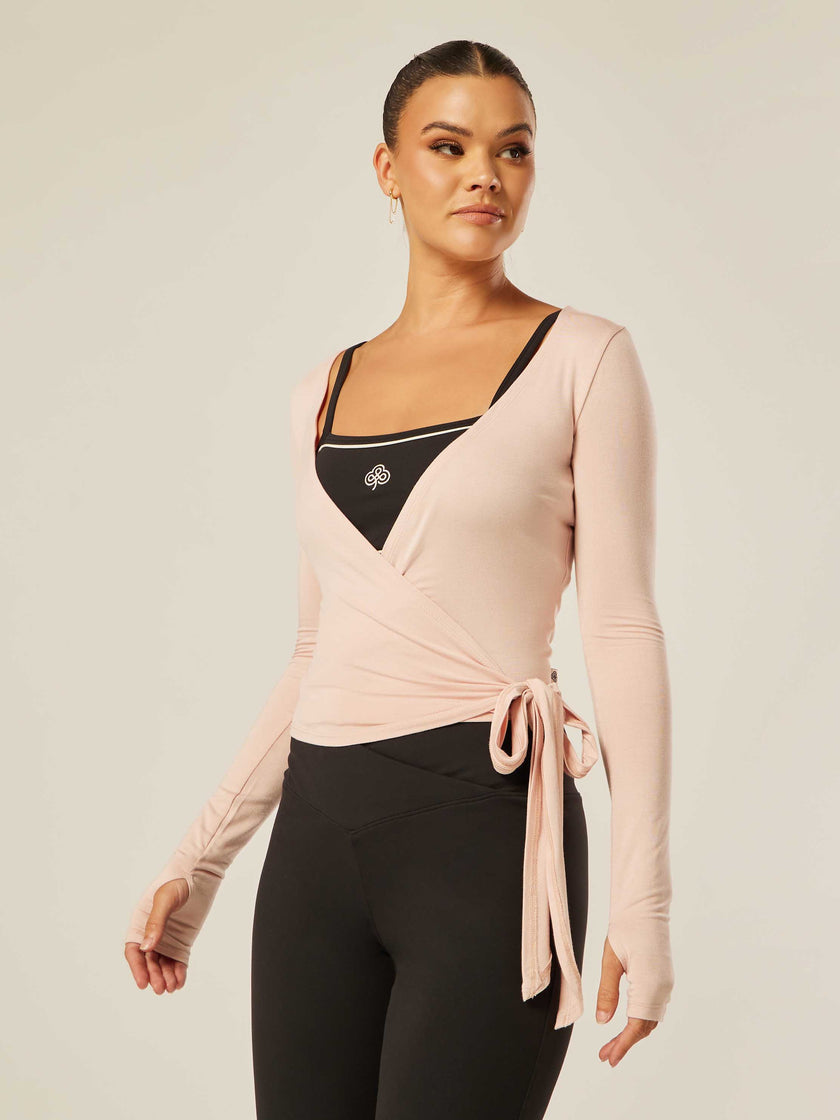 Stretch Ballet Wrap Top - Peachwhip