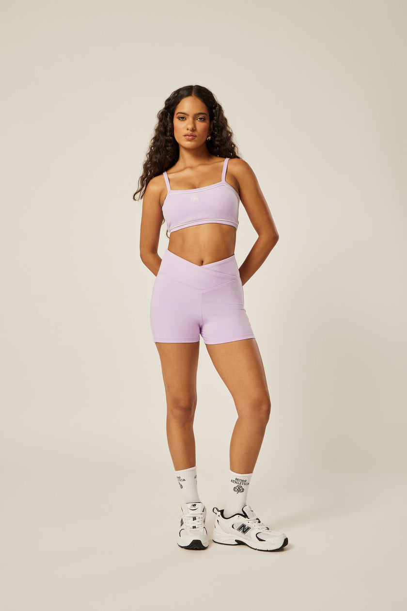 Stretch Wrap-Waist Mini Shorts - Purple Rose