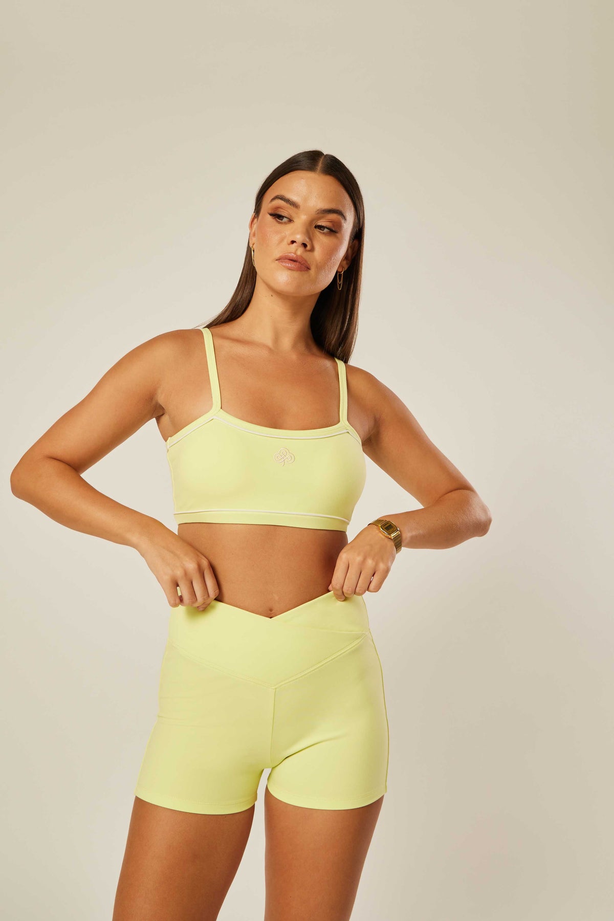Stretch Wrap-Waist Mini Shorts - Sunny Lime | Beathletica Activewear