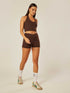 Stretch Wrap-Waist Mini Shorts - Coffee Bean