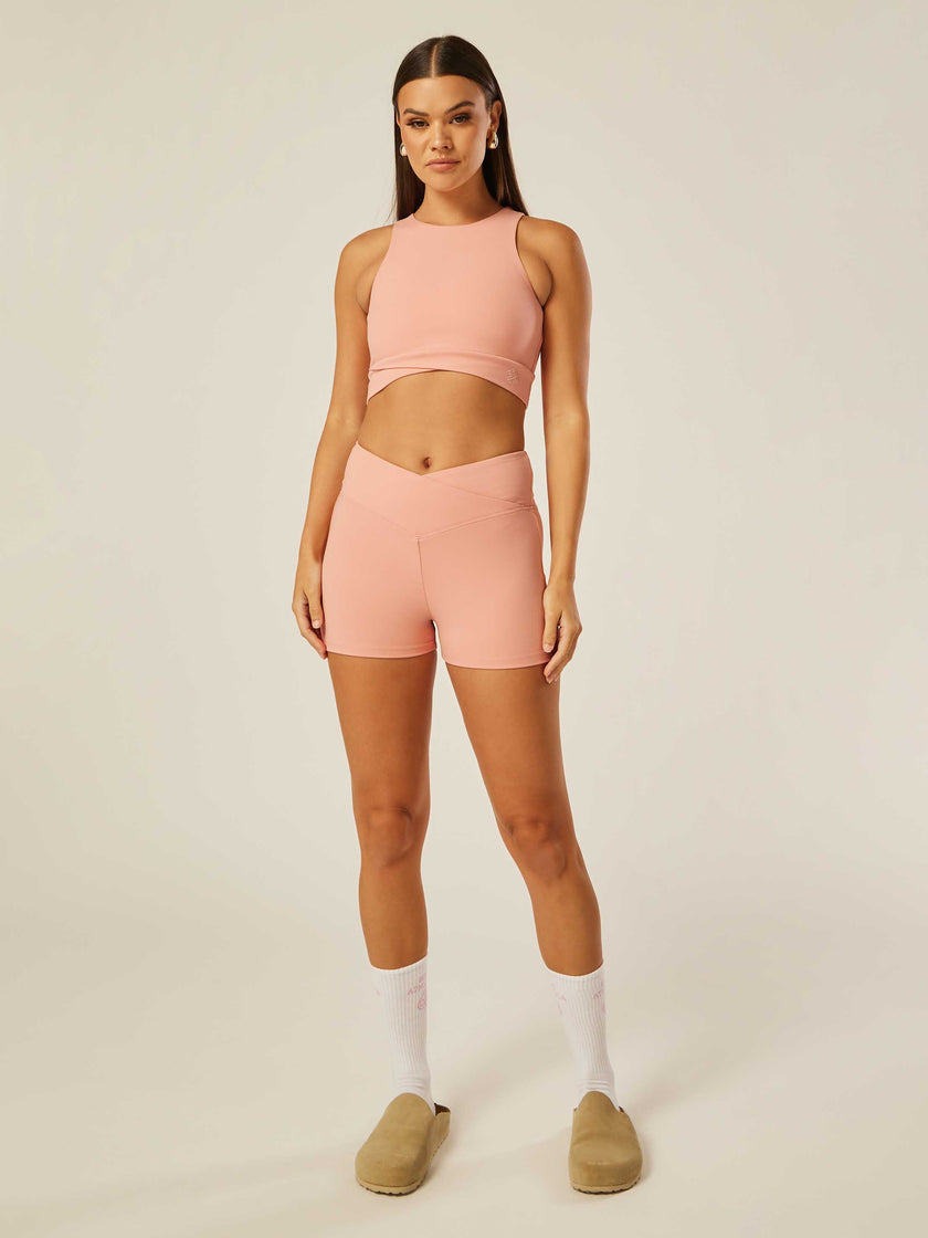 Stretch Wrap-Waist Mini Shorts - Pink
