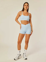 Stretch Wrap-Waist Mini Shorts - Bluebell