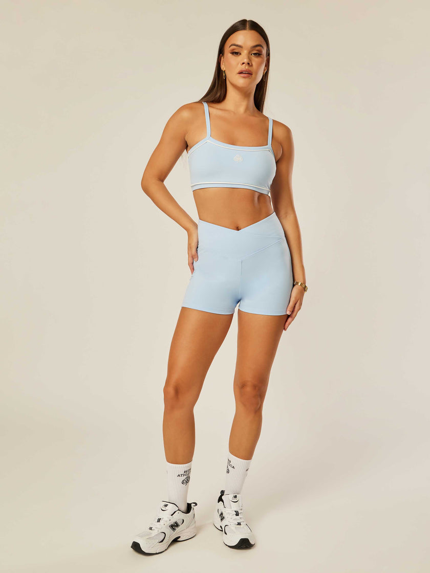 Stretch Wrap-Waist Mini Shorts - Bluebell