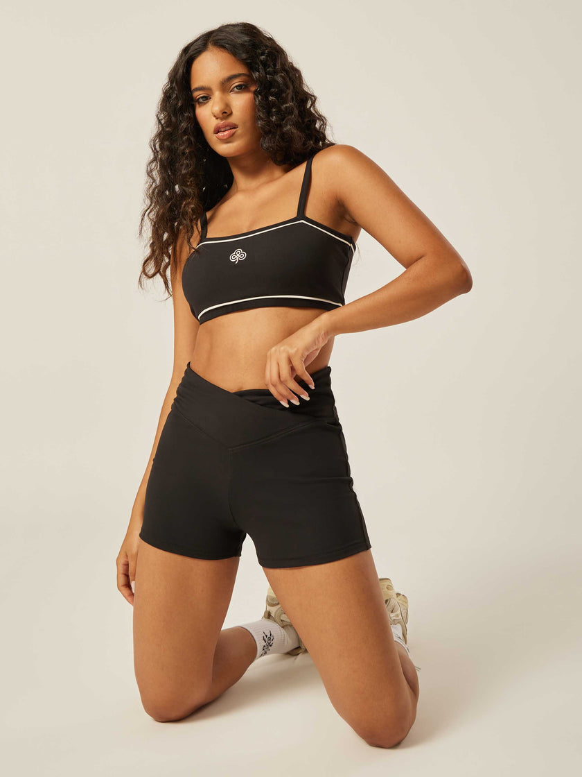 Stretch Wrap-Waist Mini Shorts - Black