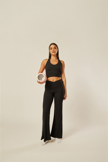 Stretch Wrap-Waist Flared Leggings