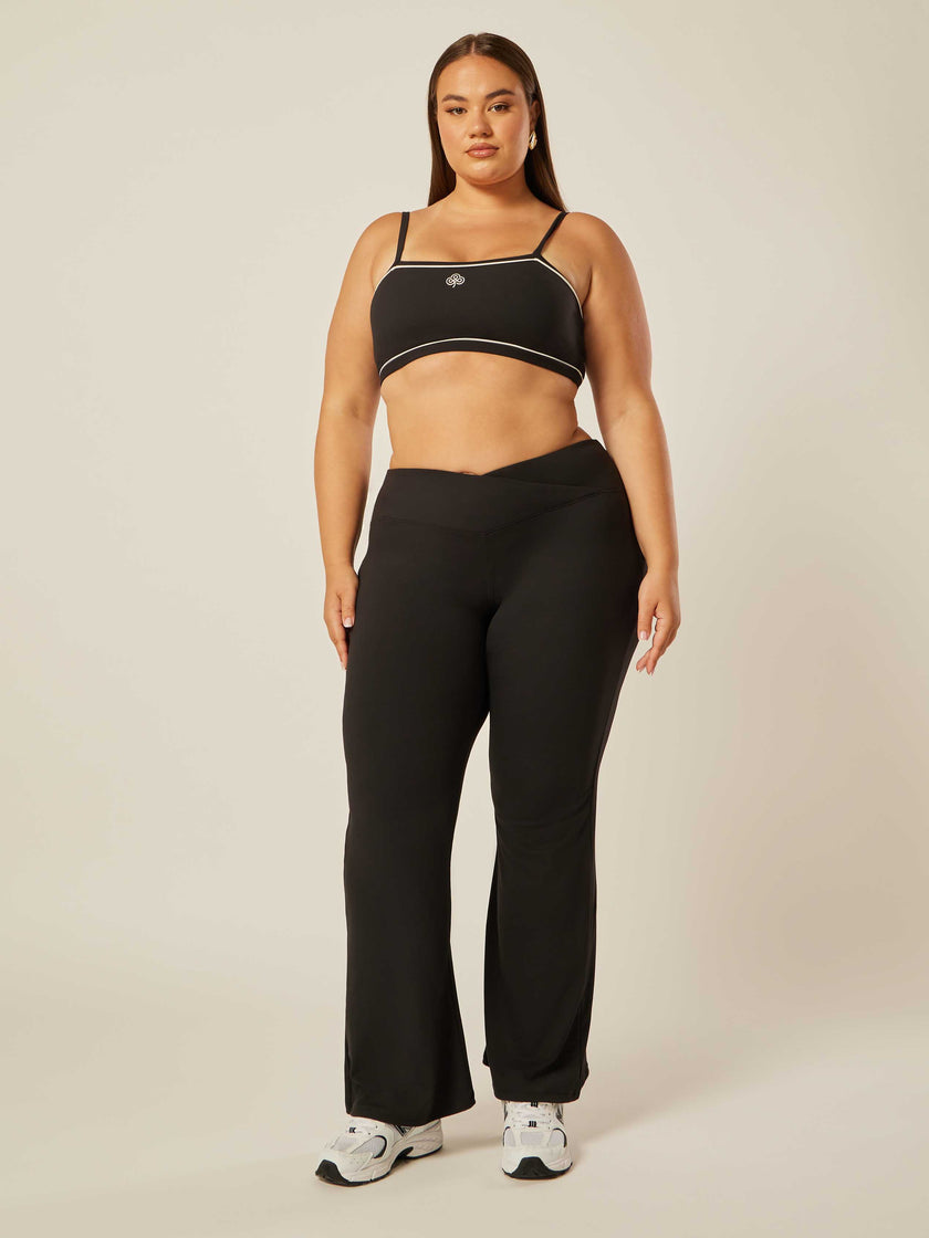 Stretch Wrap-Waist Flared Leggings - Black