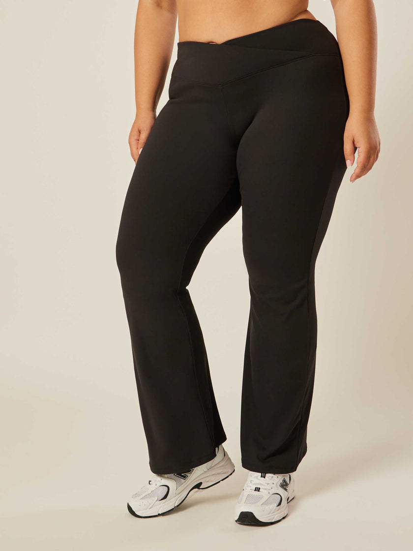 Stretch Wrap-Waist Flared Leggings - Black