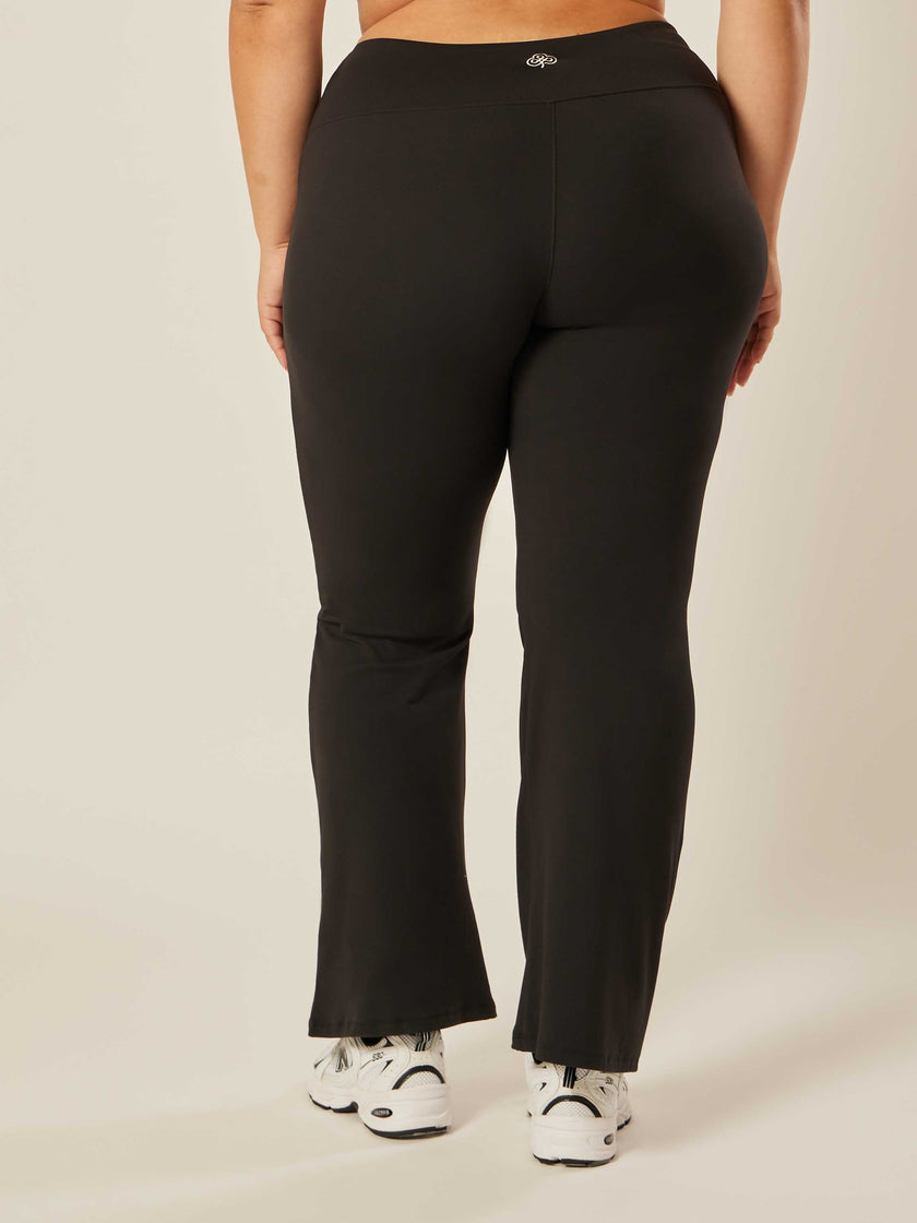 Stretch Wrap-Waist Flared Leggings - Black