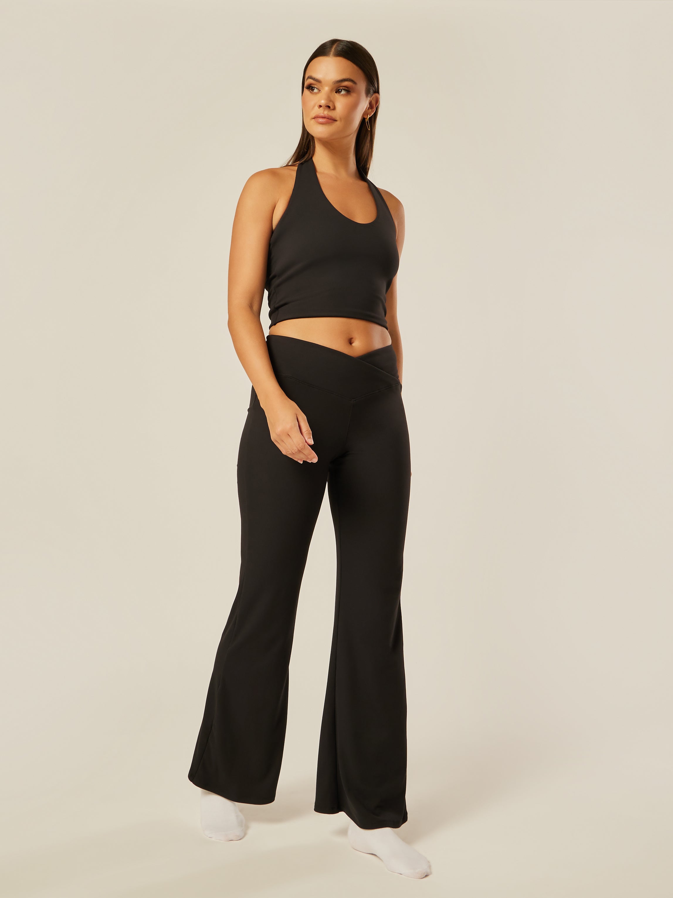 Stretch Wrap-Waist Flared Leggings