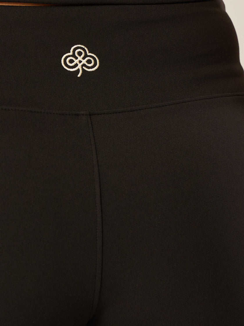 Stretch Wrap-Waist Flared Leggings - Black