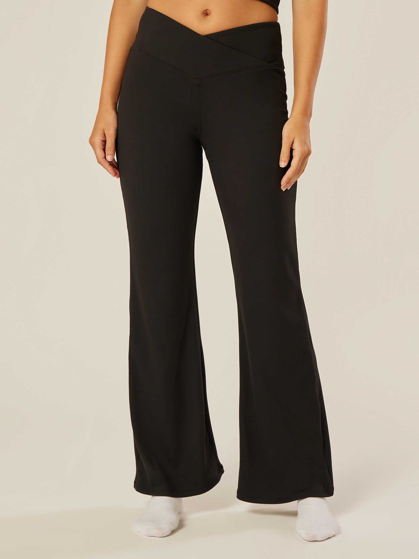 Stretch Wrap-Waist Flared Leggings - Black