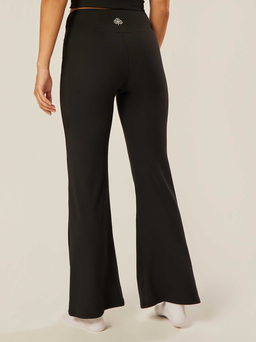 Stretch Wrap-Waist Flared Leggings - Black