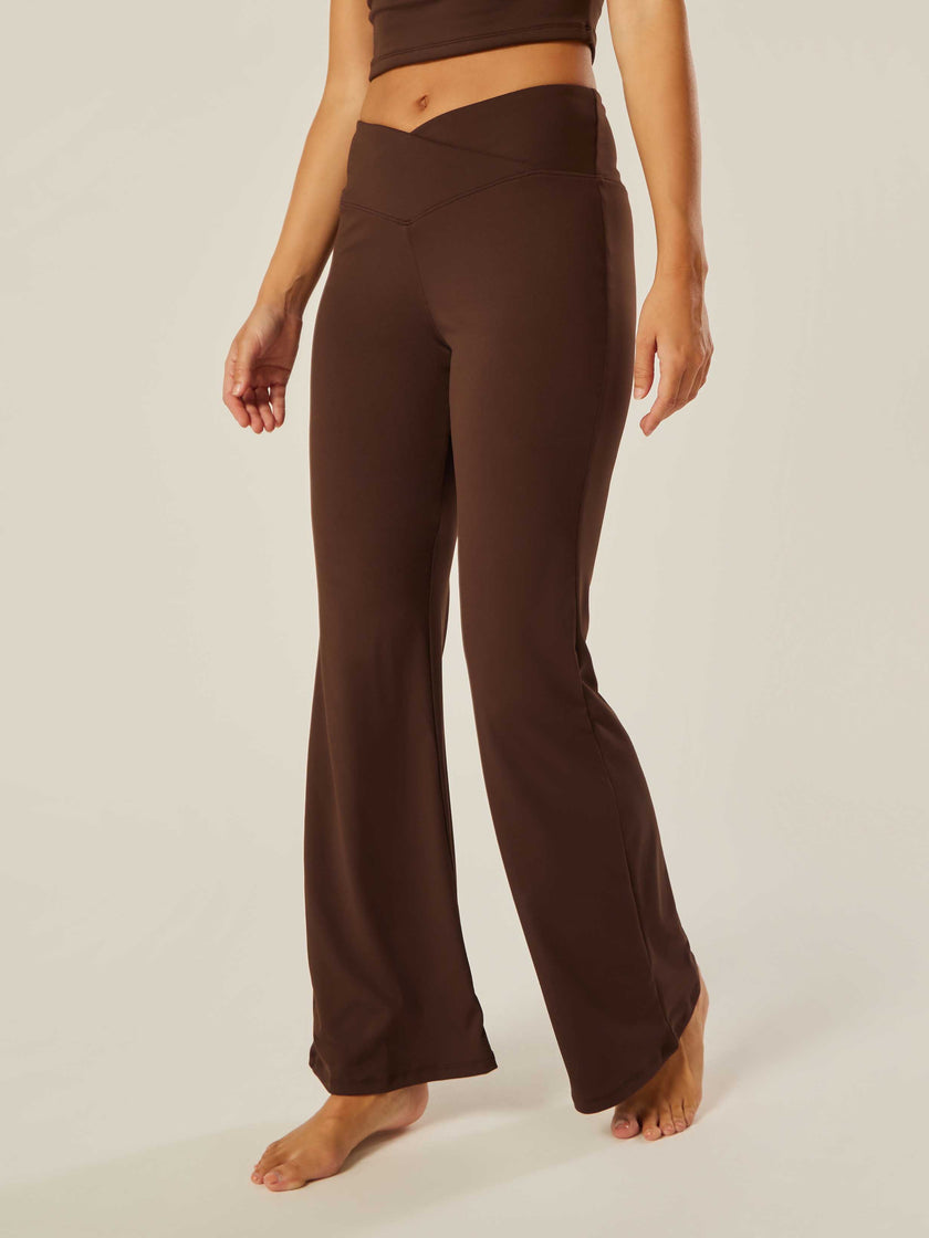 Stretch Wrap-Waist Flared Leggings - Coffee Bean