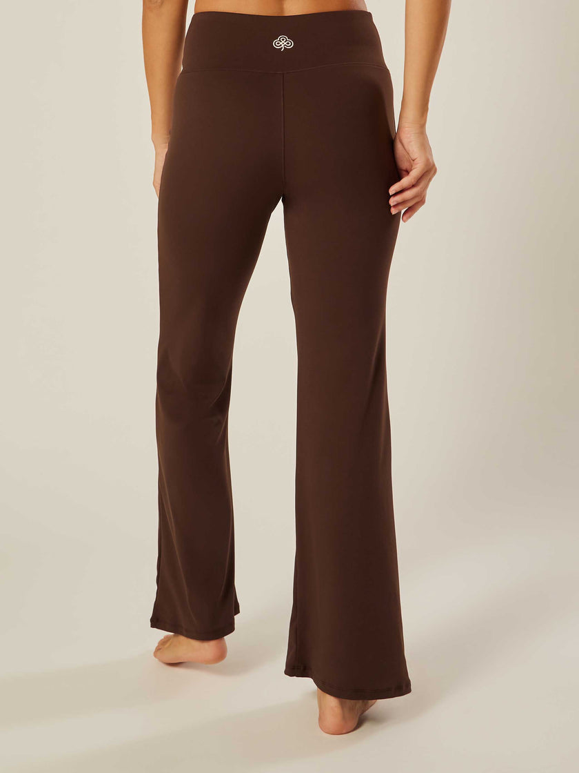 Stretch Wrap-Waist Flared Leggings - Coffee Bean