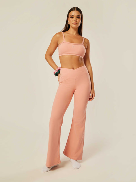 Stretch Wrap-Waist Flared Leggings - Pink