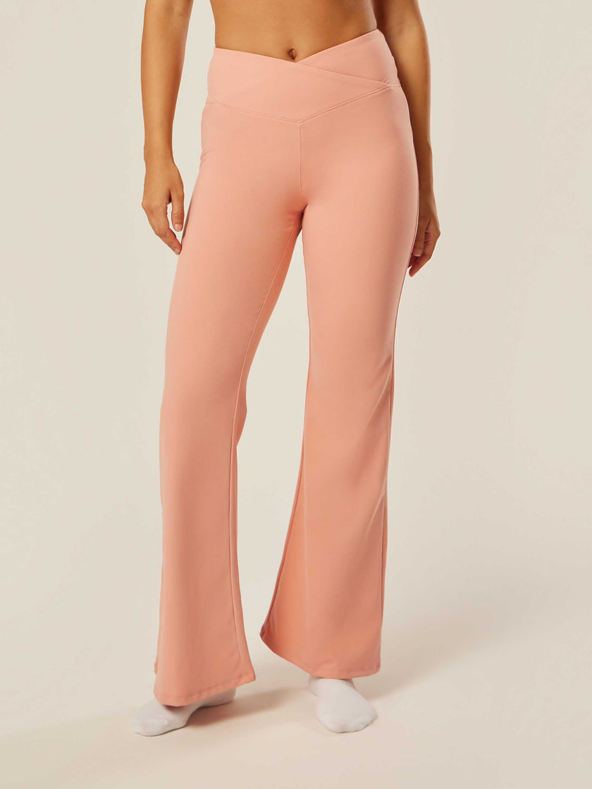 Stretch Wrap-Waist Flared Leggings - Pink