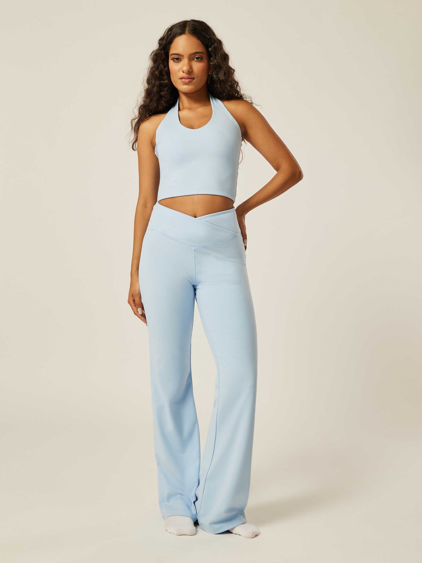 Stretch Wrap-Waist Flared Leggings - Bluebell