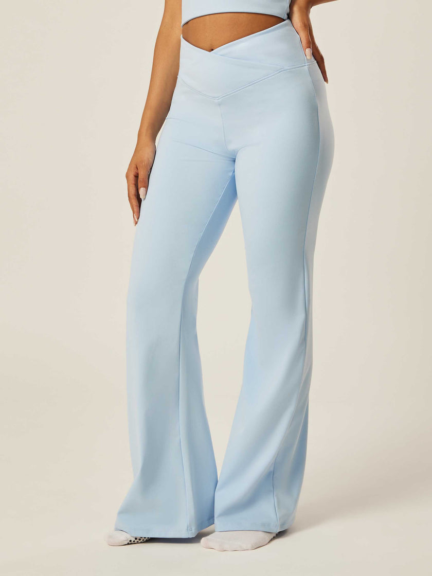 Stretch Wrap-Waist Flared Leggings - Bluebell