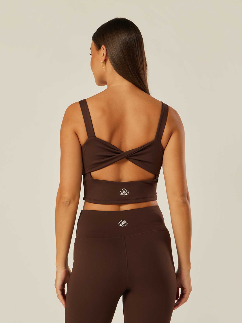 Stretch Twist-Back Tank Top - Coffee Bean