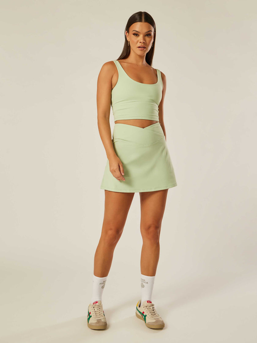 Stretch Wrap-Waist Tennis Skort - Matcha
