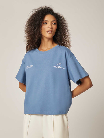 Be Athletica Cotton Oversized Tee - Cornet Blue