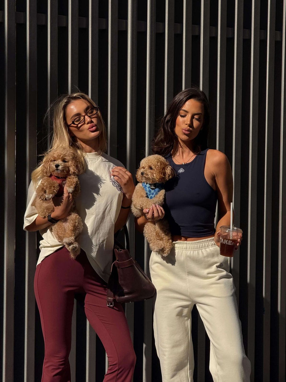 Two Girls With Coffee and Their Dogs in Be Athletica