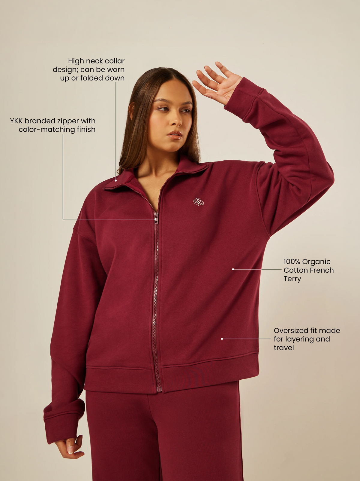 Varsity Athletica Full-Zip Sweatshirt - Garnet | Beathletica Activewear