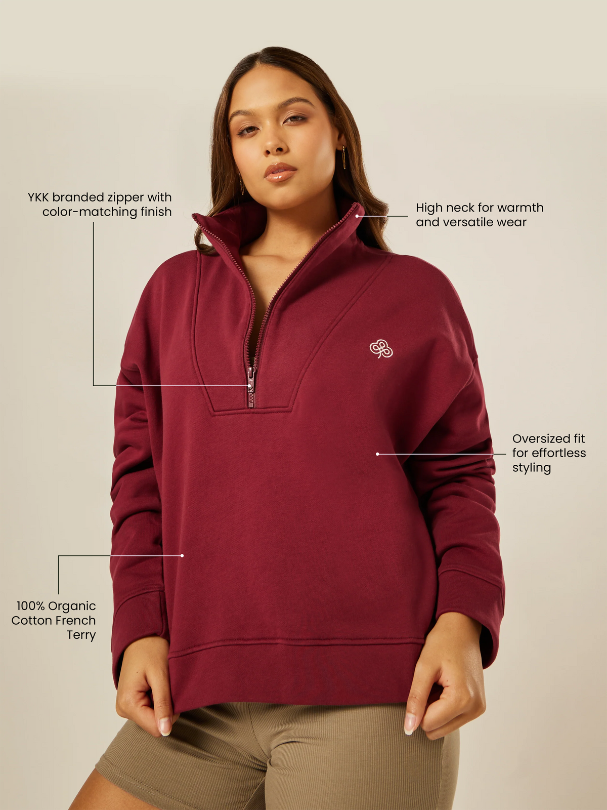 Varsity Athletica Quarter-Zip Sweatshirt - Garnet | Beathletica Activewear
