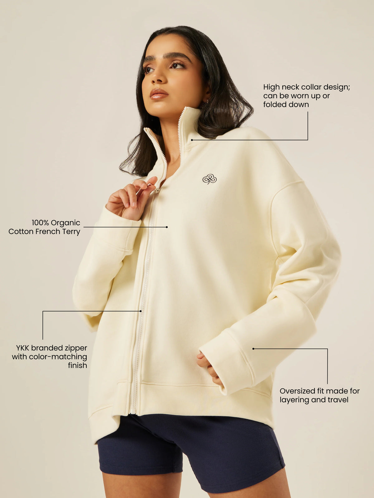Varsity Athletica Full-Zip Sweatshirt - Off-White | Beathletica Activewear