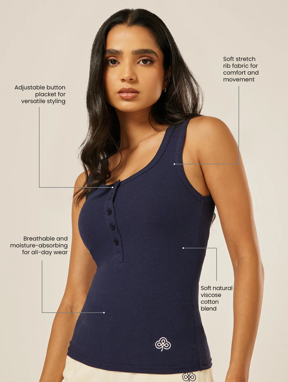 Essential Everyday Henley Tank Top  - Midnight | Beathletica Activewear