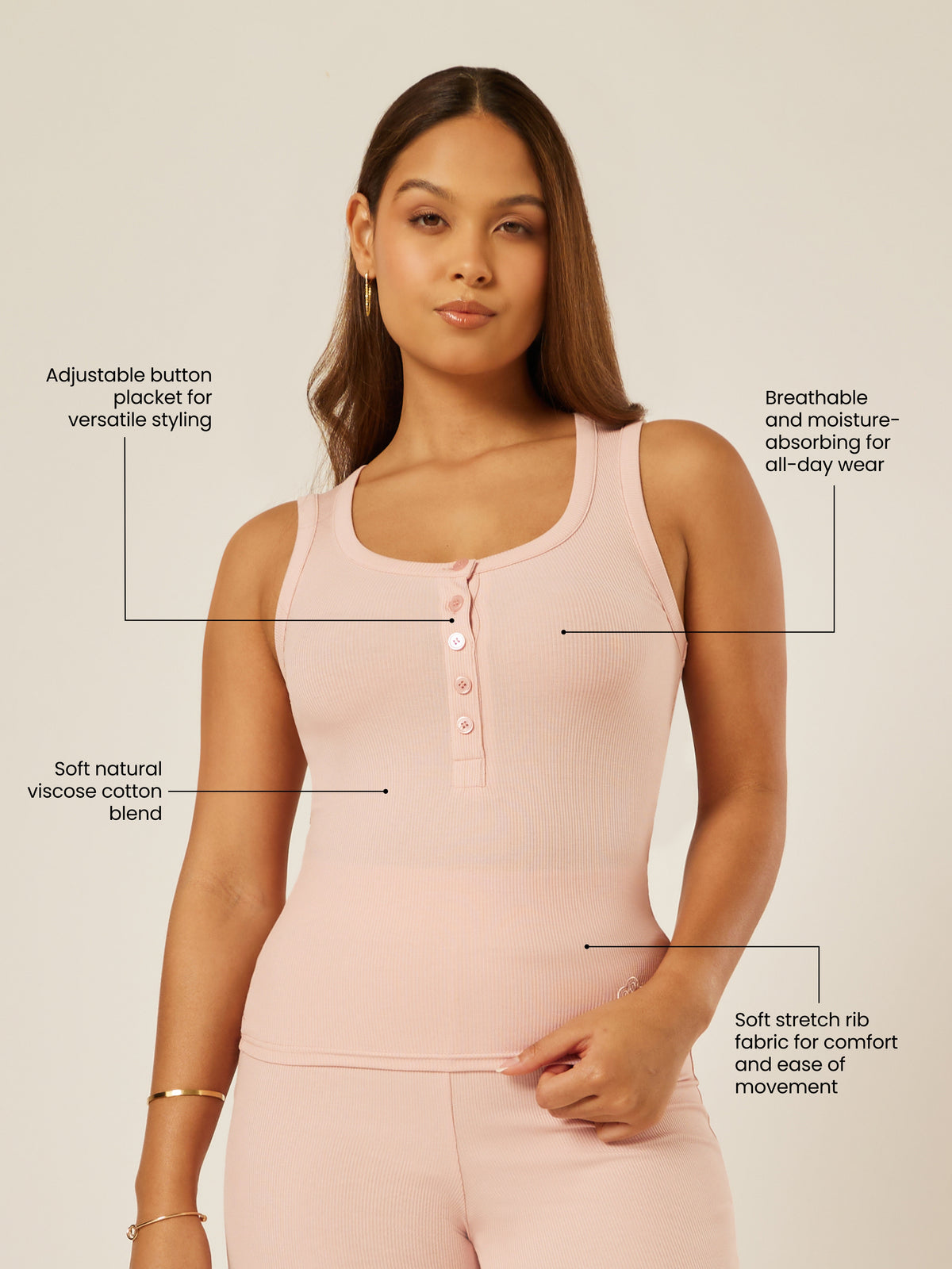 Essential Everyday Henley Tank Top  - Milkshake | Beathletica Activewear