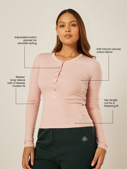 Essential Long-Sleeve Henley Top - Milkshake