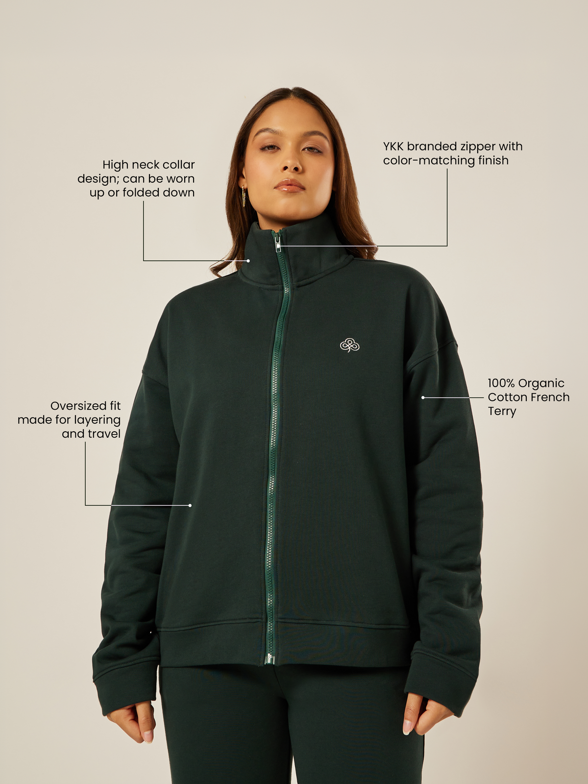 Varsity Athletica Full-Zip Sweatshirt - Moss | Beathletica Activewear