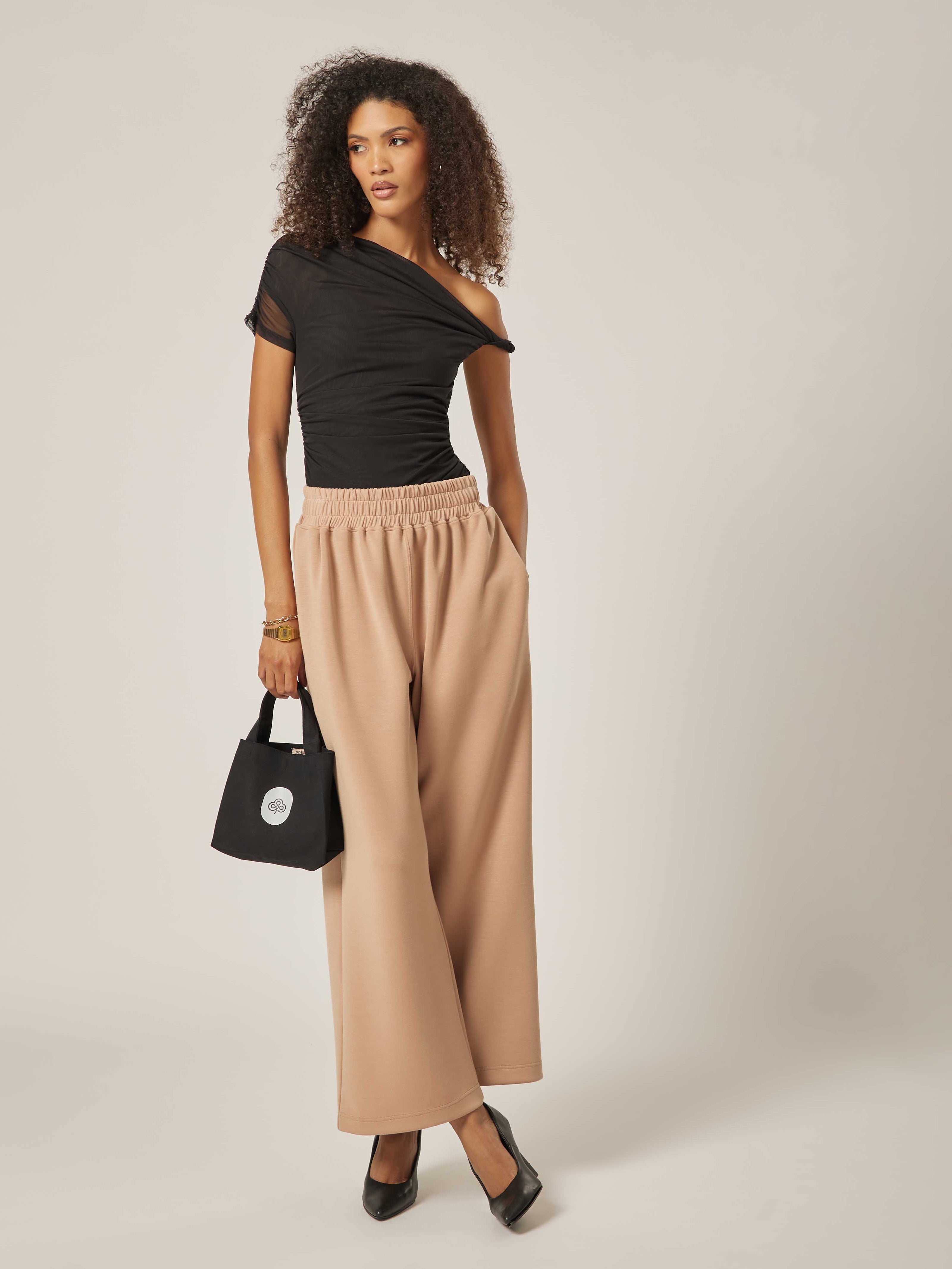 Elevate Essential Statement Wide-Leg Pants - Warm Taupe